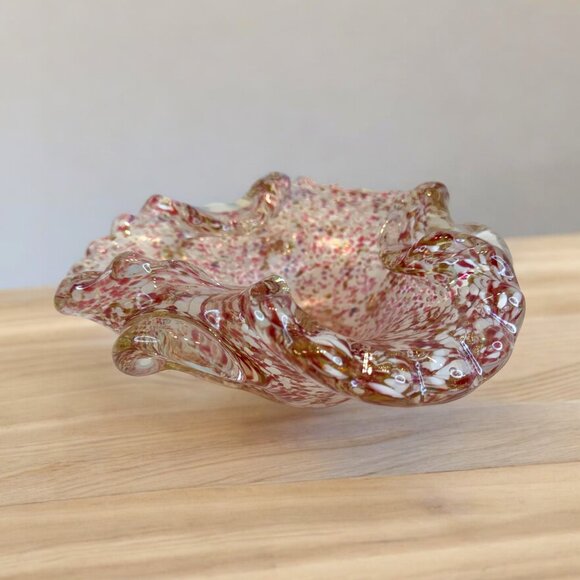 Vintage Murano Red White Speckled Spotted Blown Glass Bowl *read* - Picture 1 of 5